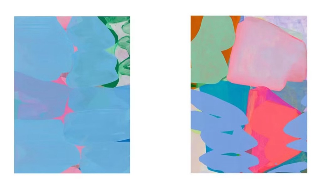 Hyun Sun Jo, Puddle Jumper Lumpy blue and Puddle Jumper Wiggle, oil on canvas, 2023